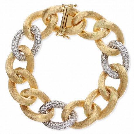18K gult och vitt guld kedja armband med vita zirkoner för kvinnor