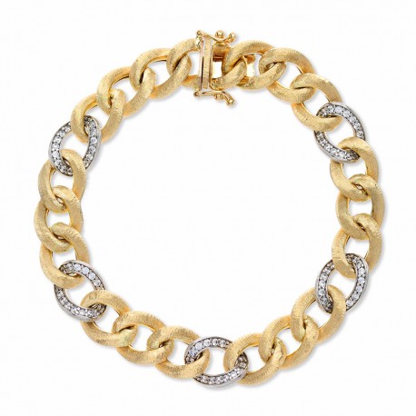 Bracelet chaîne en or jaune et blanc 18 carats avec zircons blancs pour femme
