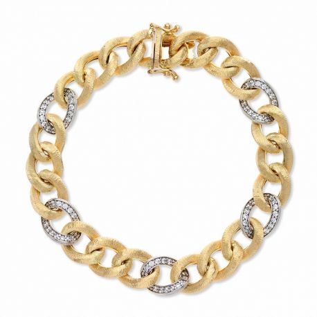 Pulseira feminina em ouro amarelo e branco 18K com zircônias brancas