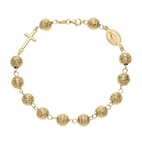 Yellow Gold 18k with Diamond-cut Spheres Rosary Bracelet