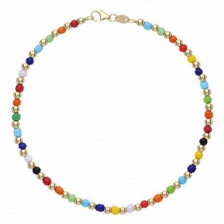 Bracelet en or jaune 18 carats avec perles colorées pour homme