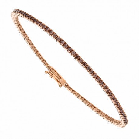 Bracelet tennis en or rose 18 carats avec zircons marron pour femme
