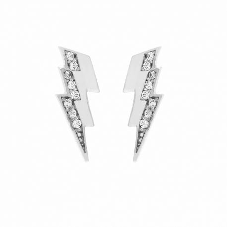 Pendientes rayo en oro blanco de 18 kt con circonitas