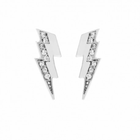 White gold 18k with cubic zirconia lightning shaped earrings