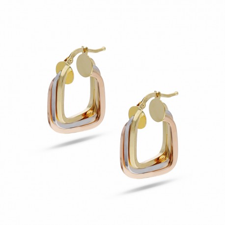 Yellow White and Rose Gold 18k Square Woman Earrings