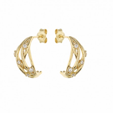 Boucles d'oreilles en or jaune 18 carats avec zircons blancs pour femme