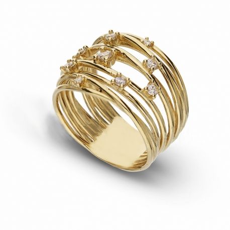 18K geelgouden ring met witte zirkonen voor dames