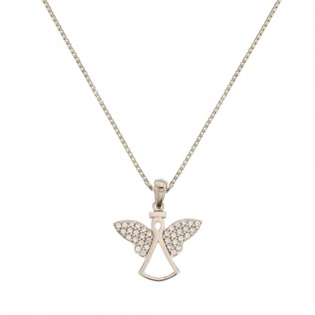 White gold 18k 750/1000 with angel shaped pendant woman necklace