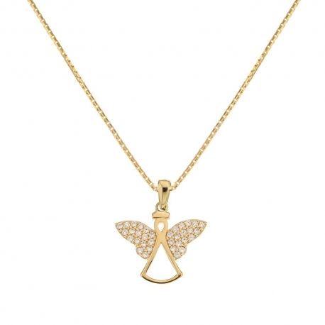 Colar feminino em ouro amarelo 18 Kt 750/1000 com pingente em forma de anjo