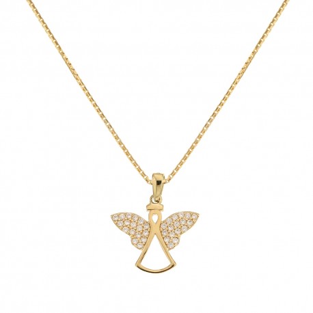 Yellow and rose gold 18k 750/1000 with angel shaped pendant woman necklace