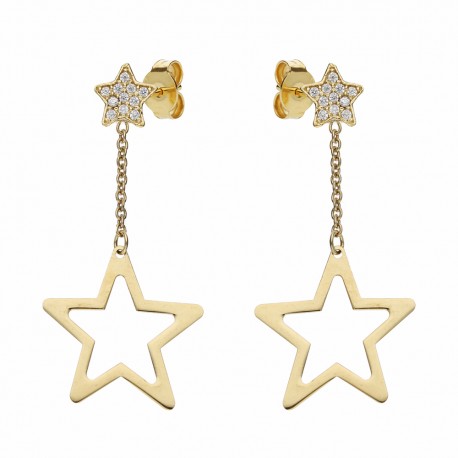 Γυναικεία σκουλαρίκια από χρυσό 18 καρατίων με αστέρια και λευκά ζιργκόν