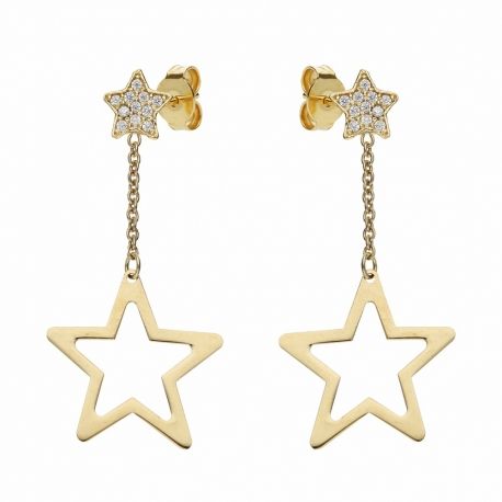 18K guld örhängen med stjärnor och vita zirkoner för kvinnor
