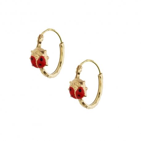Pendientes de Oro Amarillo de 18K con Mariquitas Esmaltadas para Niña