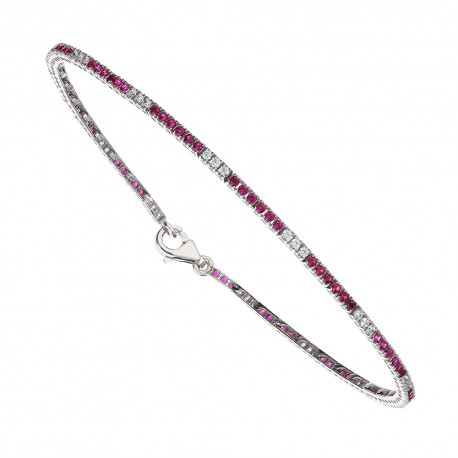 White Gold 18 Kt with White and Red Cubic Zirconia Tennis Bracelet