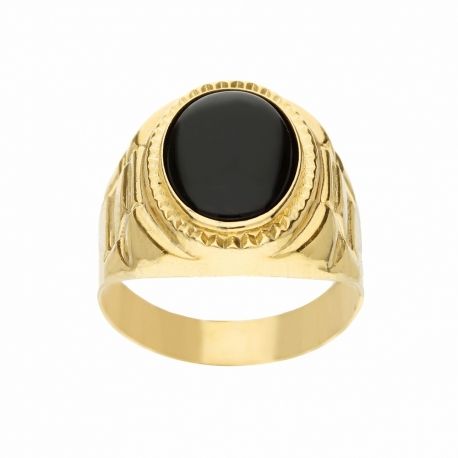 Anello da Uomo in Oro Giallo 18k con Onice Ovale