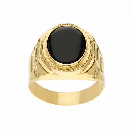 Muški prsten od 18k žutog zlata s ovalnim oniksom