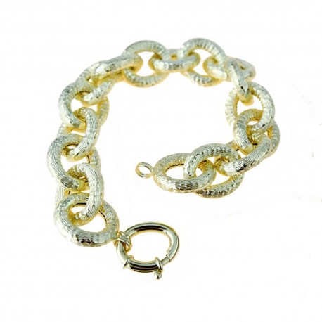 Yellow Gold 18k Diamond-cut Link Chain Women Bracelet