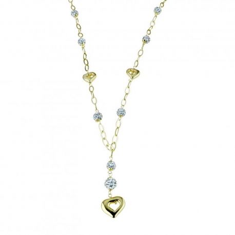 18 K žlté a biele zlato náhrdelník s bielymi zirkónovými guľôčkami pre ženy