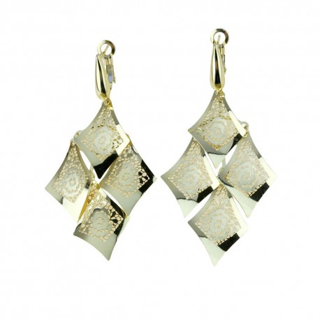 Boucles d'oreilles pendantes en or jaune 18 carats avec diamants pour femme