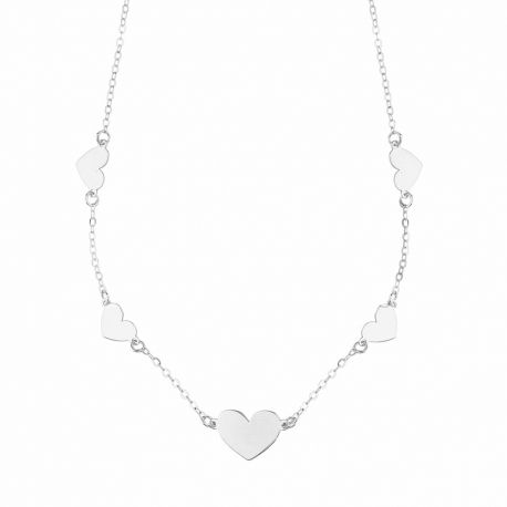 Колие от 18K бяло злато със сърца за жени