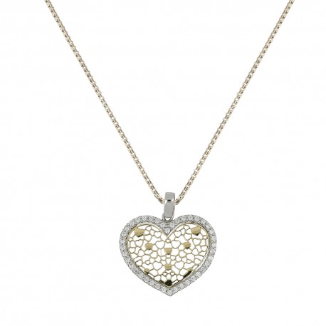 Dámsky náhrdelník s príveskom v tvare srdca z bieleho a žltého zlata 18K 750/1000