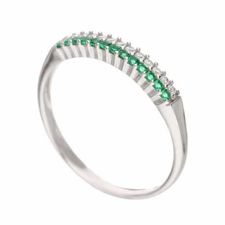 18K witgouden halve ring met groene en witte zirkonen voor dames