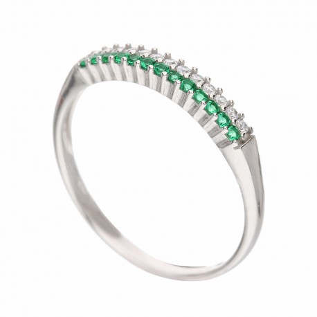Meio anel em ouro branco 18K com zircônias verdes e brancas para mulheres