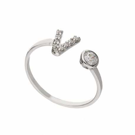 Bague en or blanc 18 carats avec initiale en zircon blanc pour femme