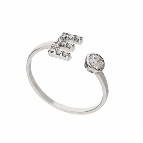 Inel din aur alb de 18K cu inițială cu zircon alb pentru femei