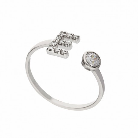 Prsten z 18K bílého zlata s iniciálou bílého zirkonu pro ženy