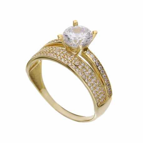 18K geltono aukso žiedas su baltu cirkonio sluoksniu moterims