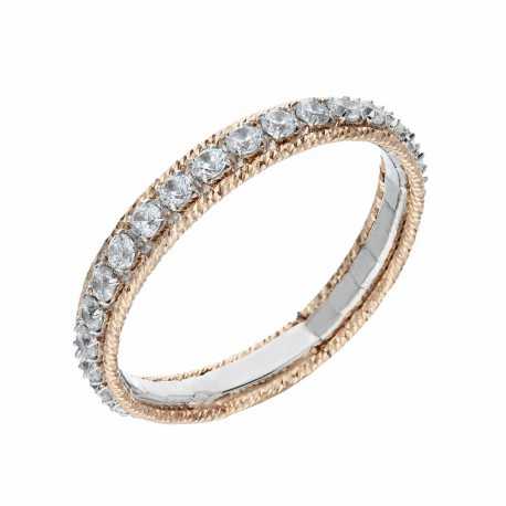 Inel din aur alb și roz de 18K cu zirconi albe pentru femei