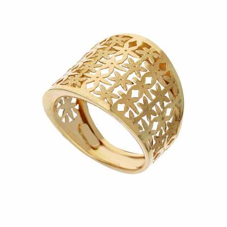 18K prsteň zo žltého zlata s prelamovanými kvetmi pre ženy