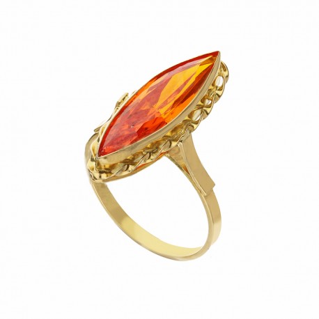 Damski pierścionek z 18-karatowego żółtego złota z pomarańczową cyrkonią