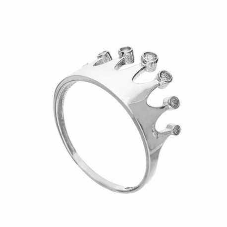 Korunní prsten z 18K bílého zlata s bílými zirkony pro ženy