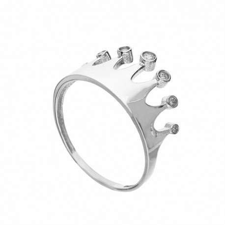 Крунски прстен од 18К белог злата са белим цирконима за жене