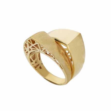 18K žlté zlato 3D leštený a saténový prsteň pre ženy