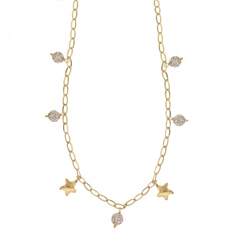 Halskette aus 18-karätigem 750/1000-Gelbgold mit abwechselnden Kugeln und Sternen für Damen