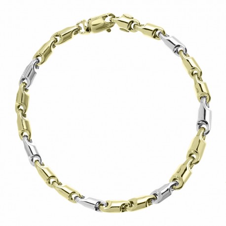 Yellow and White Gold 18 Kt 7500/1000 Link Chain Man Bracelet