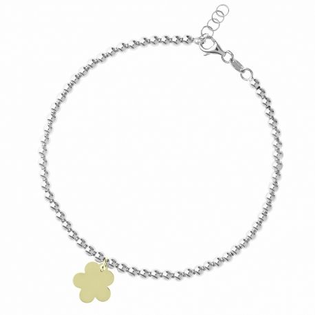 Bracciale in Oro Giallo e Bianco 18 Carati con Fiore da Donna