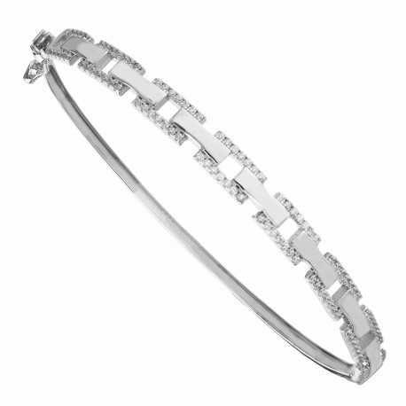 Bracelet rigide en or blanc 18 carats avec zircons blancs pour femme