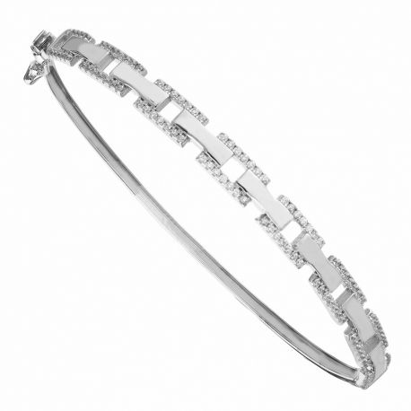 Bracelet rigide en or blanc 18 carats avec zircons blancs pour femme