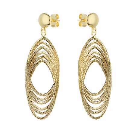 Boucles d'oreilles pendantes en or jaune 18 carats avec éléments en diamant pour femme