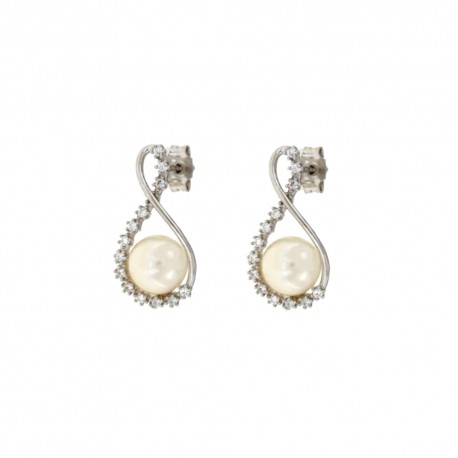 Γυναικεία σκουλαρίκια από λευκό χρυσό 18 Kt 750/1000 με πέρλες και ζιργκόν