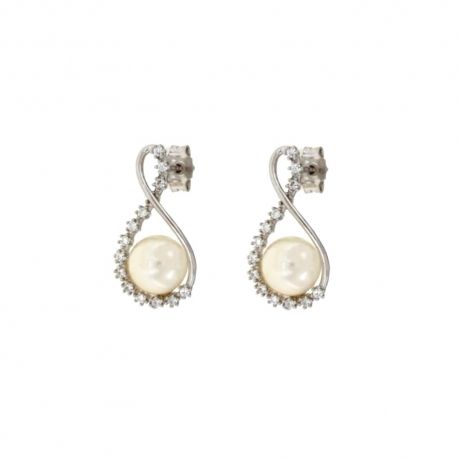 Orecchini in oro bianco 18 Kt 750/1000 con perle e zirconi da donna