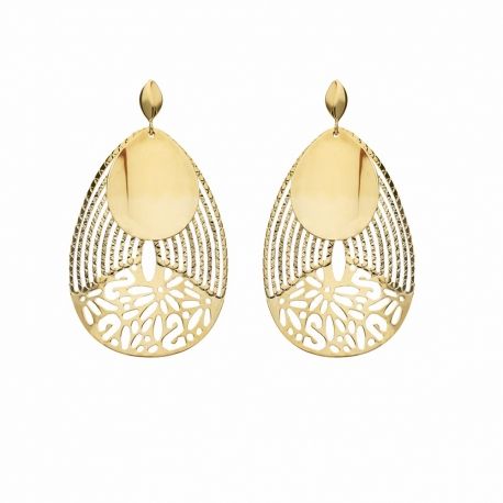 Brincos com pingente de ouro amarelo 18K perfurados para mulheres