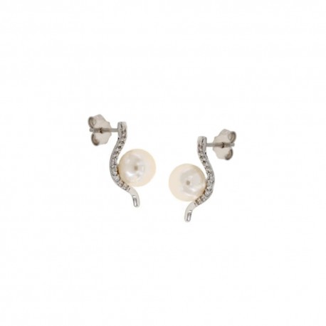 18 Kt 750/1000 hvitt gull øredobber med perler og zirkoner for kvinner