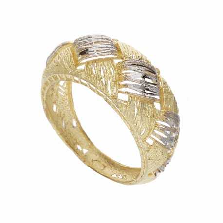 Inel cu diamante din aur alb și galben de 18K pentru femei