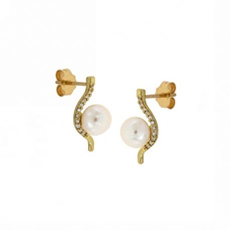 18 Kt 750/1000 ყვითელი ოქროს საყურეები მარგალიტით და ცირკონებით ქალებისთვის