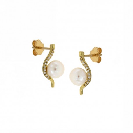 Boucles d'oreilles en or jaune 18 Kt 750/1000 avec perles et zircons pour femme